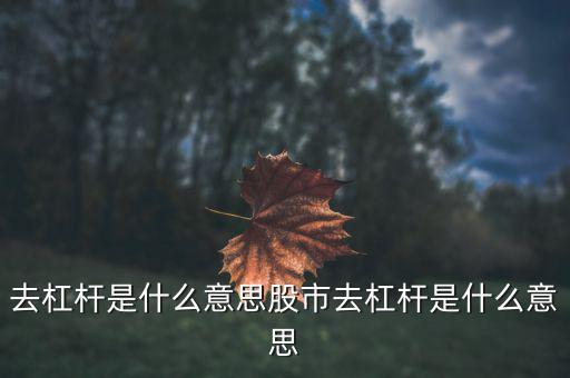 去杠桿是什么意思股市去杠桿是什么意思