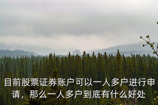 目前股票證券賬戶可以一人多戶進行申請，那么一人多戶到底有什么好處