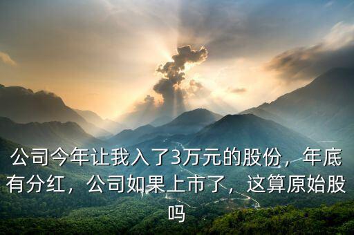 公司今年讓我入了3萬元的股份，年底有分紅，公司如果上市了，這算原始股嗎