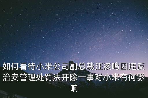 如何看待小米公司副總裁汪凌鳴因違反治安管理處罰法開(kāi)除一事對(duì)小米有何影響