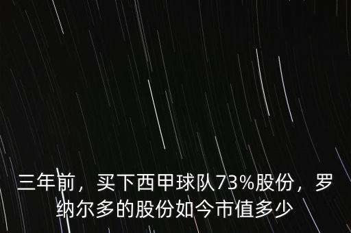 三年前，買下西甲球隊73%股份，羅納爾多的股份如今市值多少