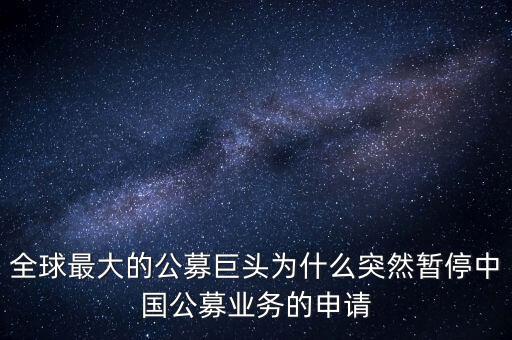 全球最大的公募巨頭為什么突然暫停中國公募業(yè)務(wù)的申請