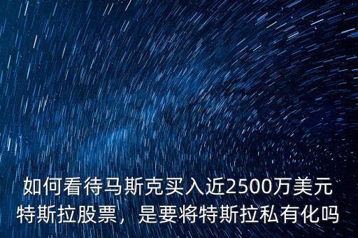 如何看待馬斯克買入近2500萬美元特斯拉股票，是要將特斯拉私有化嗎