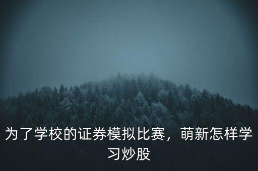 為了學(xué)校的證券模擬比賽，萌新怎樣學(xué)習(xí)炒股