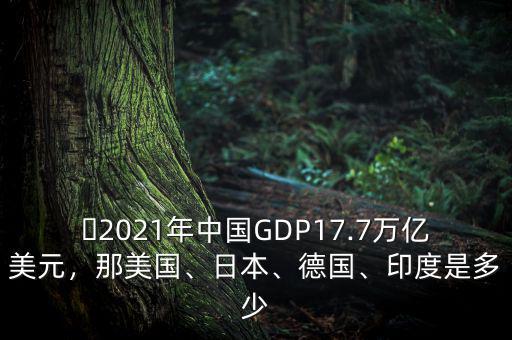 ?2021年中國GDP17.7萬億美元，那美國、日本、德國、印度是多少