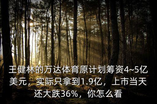 王健林的萬達體育原計劃籌資4~5億美元，實際只拿到1.9億，上市當天還大跌36%，你怎么看