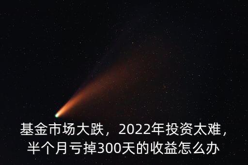 基金市場(chǎng)大跌，2022年投資太難，半個(gè)月虧掉300天的收益怎么辦