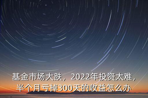 基金市場大跌，2022年投資太難，半個(gè)月虧掉300天的收益怎么辦