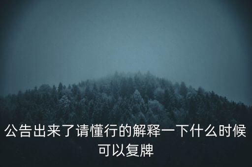 公告出來了請懂行的解釋一下什么時候可以復(fù)牌