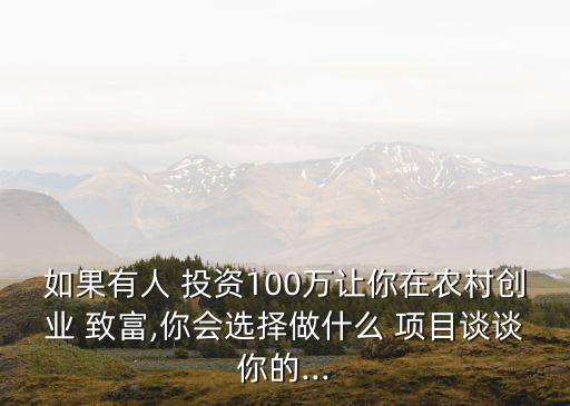 如果有人 投資100萬讓你在農(nóng)村創(chuàng)業(yè) 致富,你會選擇做什么 項目談?wù)勀愕?..