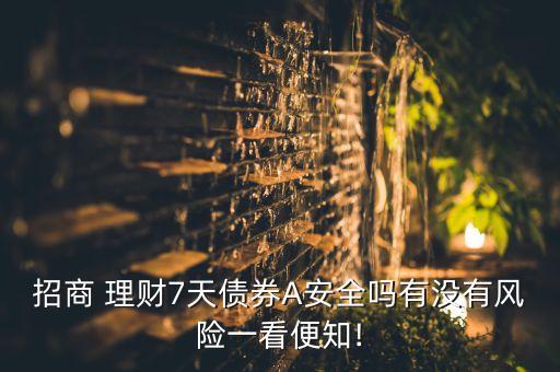 招商 理財(cái)7天債券A安全嗎有沒有風(fēng)險(xiǎn)一看便知!