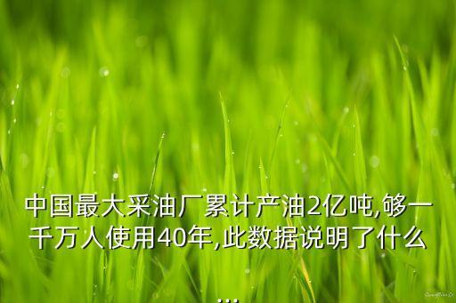 中國(guó)最大采油廠累計(jì)產(chǎn)油2億噸,夠一千萬(wàn)人使用40年,此數(shù)據(jù)說明了什么...