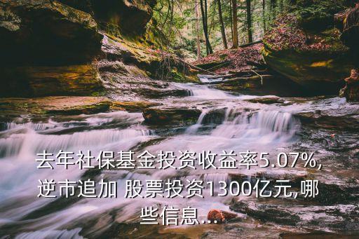 去年社?；鹜顿Y收益率5.07%,逆市追加 股票投資1300億元,哪些信息...