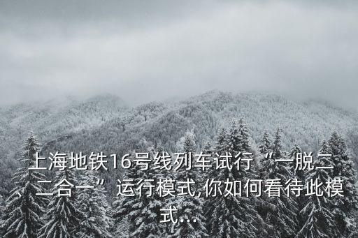  上海地鐵16號線列車試行“一脫二、二合一”運行模式,你如何看待此模式...