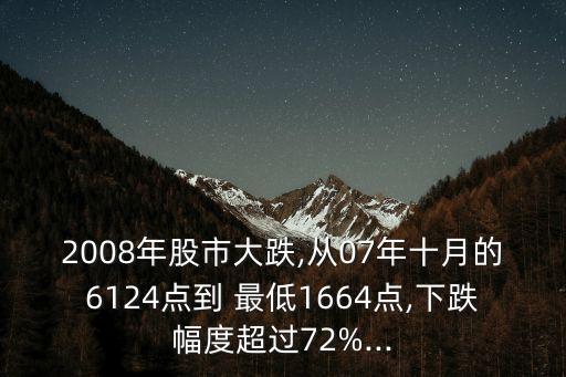 2008年股市大跌,從07年十月的6124點到 最低1664點,下跌幅度超過72%...